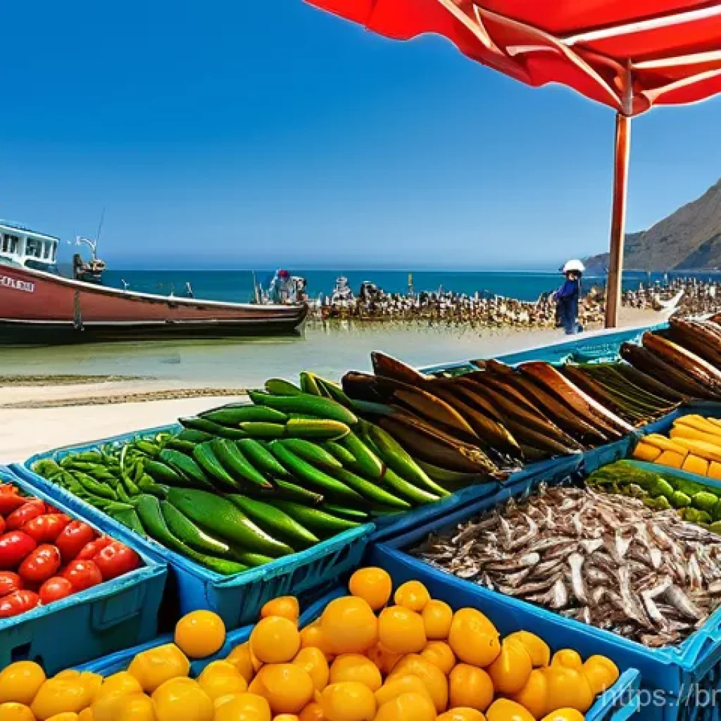 세인트헬레나 로컬 요리 맛집 - **Prompt:** "A vibrant and bustling St. Helena local market scene. In the foreground, an authentic d...