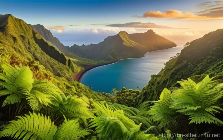 세인트헬레나 노마드 라이프 - Image Prompt 1: "St. Helena's Verdant Morning Majesty"**