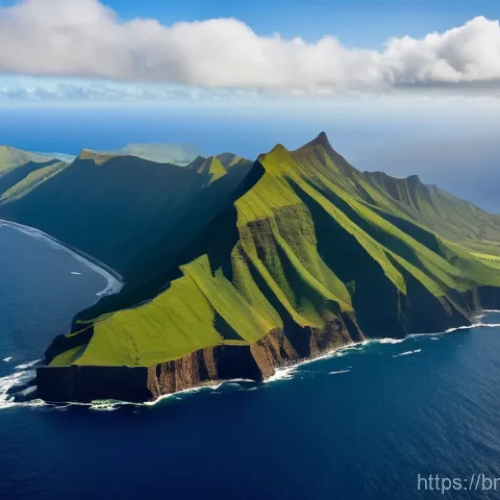 세인트헬레나 여행 비용 - **Prompt:** An aerial, cinematic shot of a modern airliner on final approach to St. Helena Island. B...