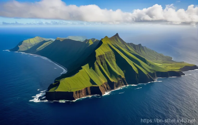 세인트헬레나 여행 비용 - **Prompt:** An aerial, cinematic shot of a modern airliner on final approach to St. Helena Island. B...
