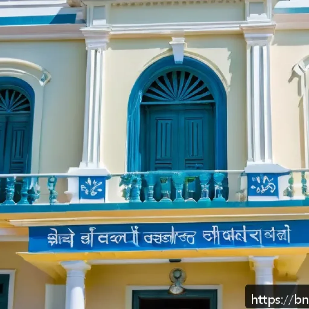 세인트헬레나 정부 구조 - A detailed scene of the Saint Helena government building exterior during a sunny day, showcasing col...