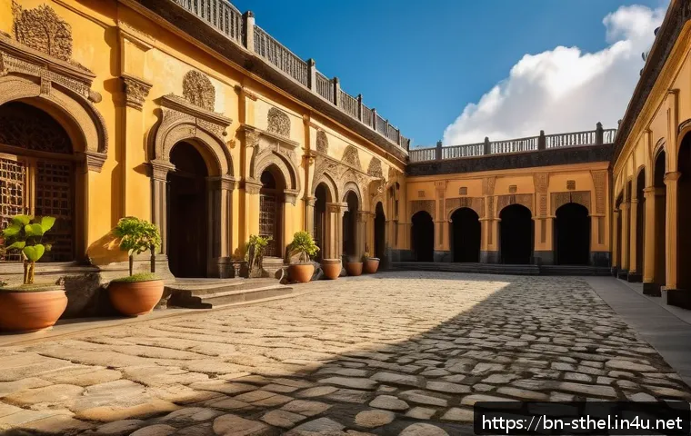 세인트헬레나 역사적 유적지 - A majestic ancient palace from Saint Helena, showcasing unique architectural features: intricately c...